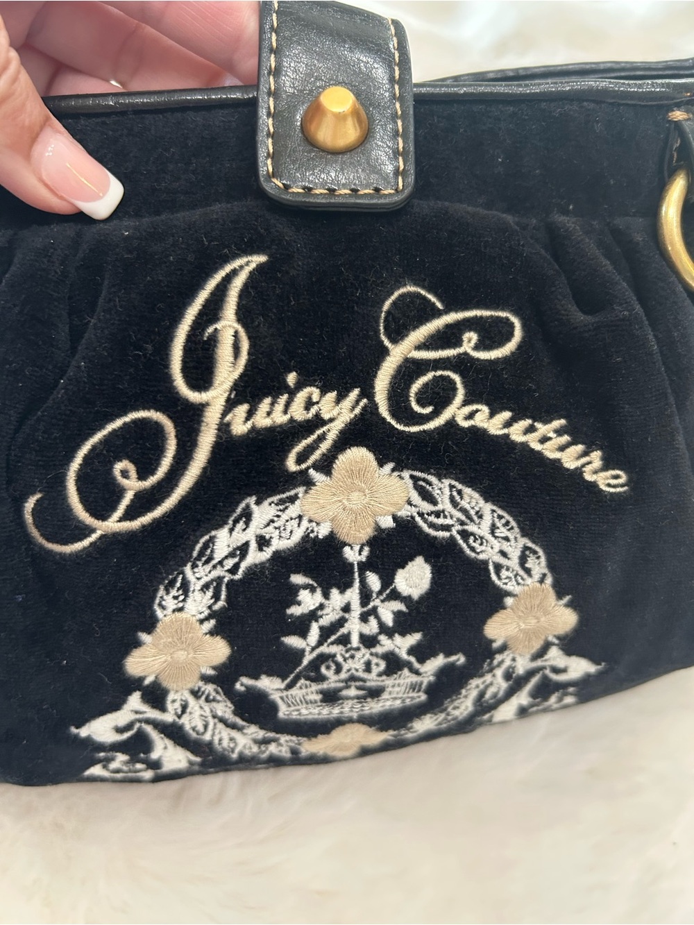 Y2K Vintage 2011 Juicy Couture Black Velour Shoulder Bag Butterfly Heart Charm - Picture 3 of 14